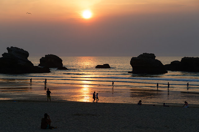 Biarritz, grande plage, coucher de soleil