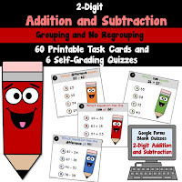 2 Digit Add Subtract Task Cards