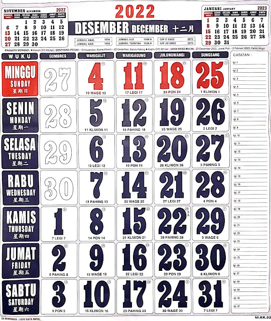 Kalender Desember 2022 Lengkap dengan Tanggal Merah dan Keterangannya