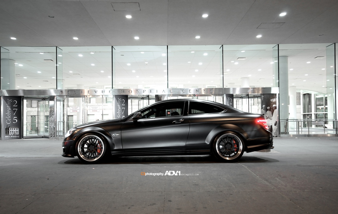 Mercedes C63 AMG Coupe with alloy ADV1 in Times Square with video