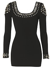 Edgy Black Long Sleeve Studded Mini Dress 30