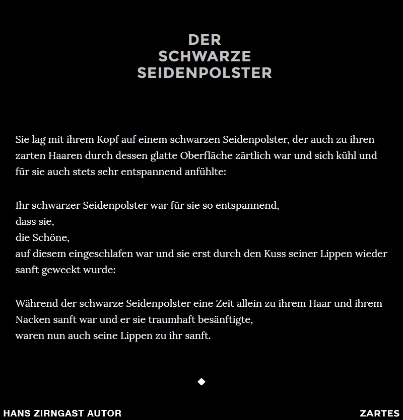 Hans Zirngast Autor - Zartes-Texte - Der schwarze Seidenpolster