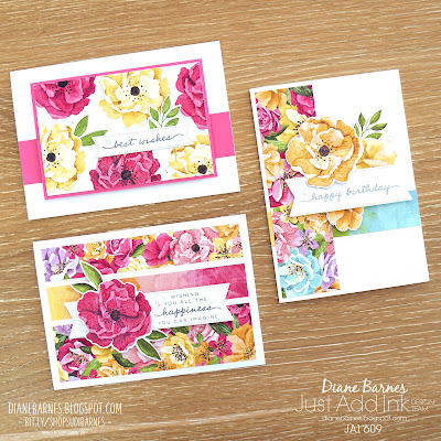 Set of quick and easy floral cards using Stampin Up Hues of Happiness suite, Happiness Abounds stamp and die bundle, Stylish Shapes dies. Card by Di Barnes - Independent Demonstrator in Sydney Australia - colourmehappy - diecutting - cardmaking - stamping - stampinupcards