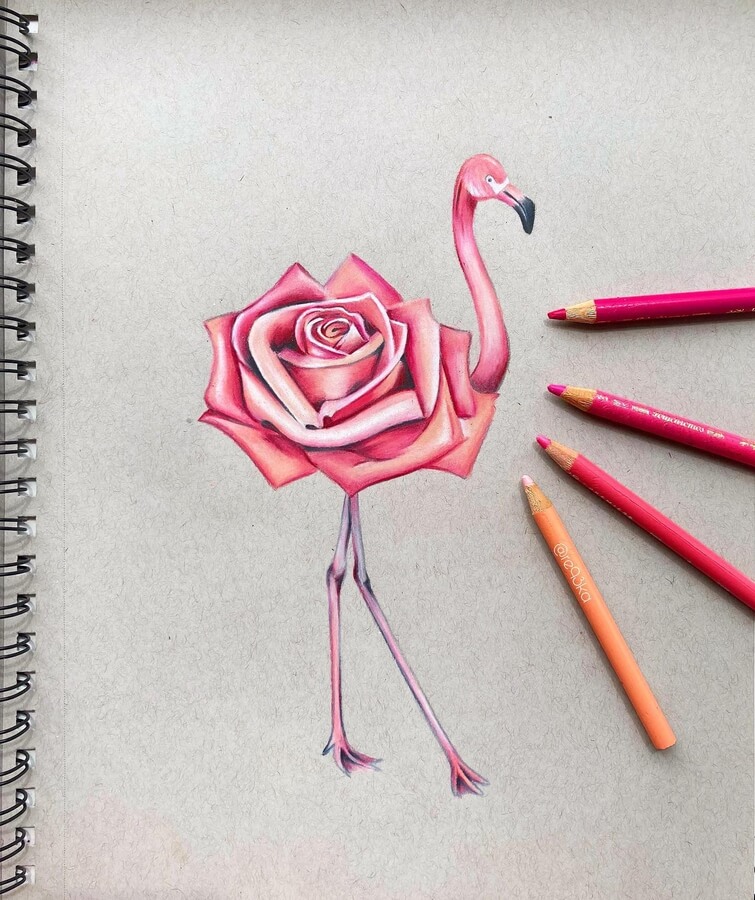 09-The-rose-flamingo-Pencil-Drawings-Réka-Gyányi-www-designstack-co