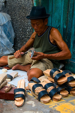 Man making wooden sandals, Surabaya, Java, Indonesia © Matt Prater