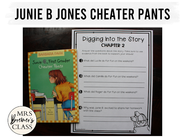 Junie B Jones Cheater Pants book study literacy unit with Common Core aligned companion activities for First Grade and Second Grade