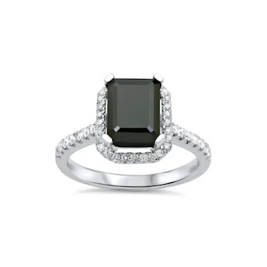 Black Diamond Emerald Cut Halo Ring