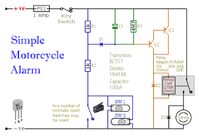 Motorcycle Alarm With Transistor Circuit Diagram