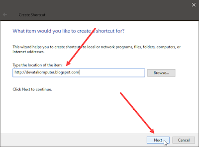 membuat shortcut link internet