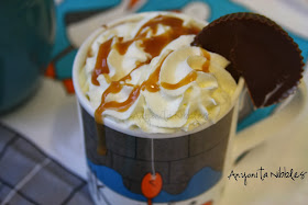 Peanut butter cup cocoa with whipped cream and toffee sauce from www.anyonita-nibbles.com