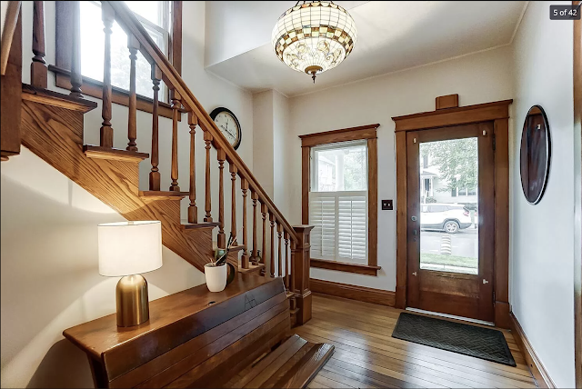 color photo of entry area and stair case, Sears No 112 at 121 W Maple Street, Granville, Ohio