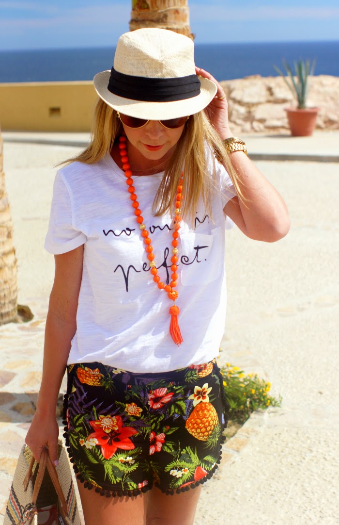 Pom Pom Shorts and Graphic Tee - Casual Beach Style