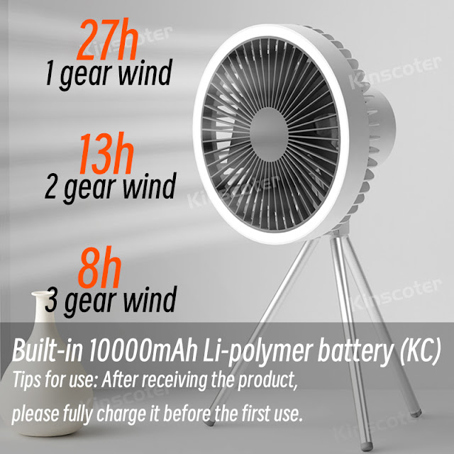 Portable Wireless Electric Fan With Power Bank LED Lighting