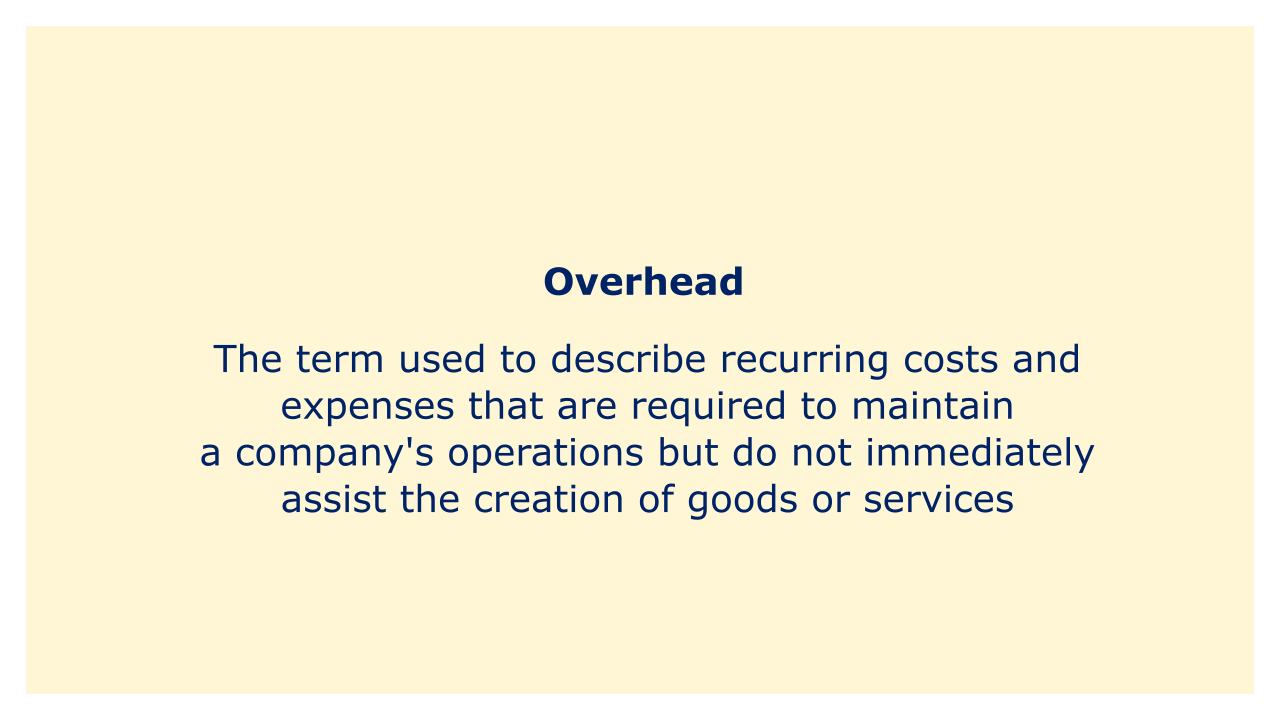 The term to describe recurring costs and expenses that are required to maintain a company's operations but do not immediately assist the production.