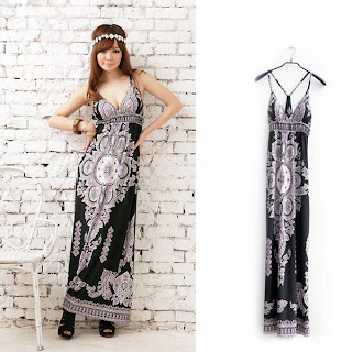 Black Thai Style Print Maxi Dress