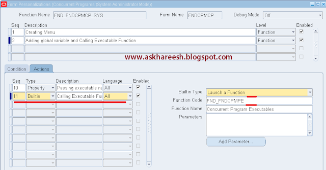 How to call one form from another form using Personalization, askhareesh blog on Oracle Applications