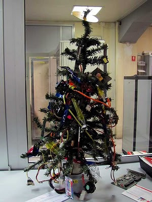 Christmas tree decorated with computer parts, Livorno