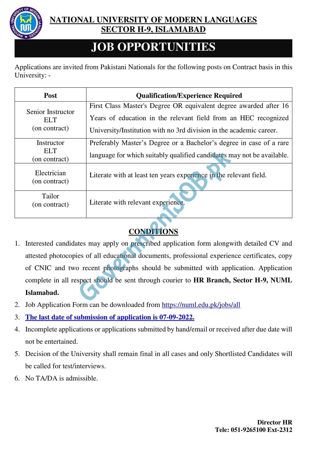 NUML Islamabad Jobs 2022 – National University of Modern Languages