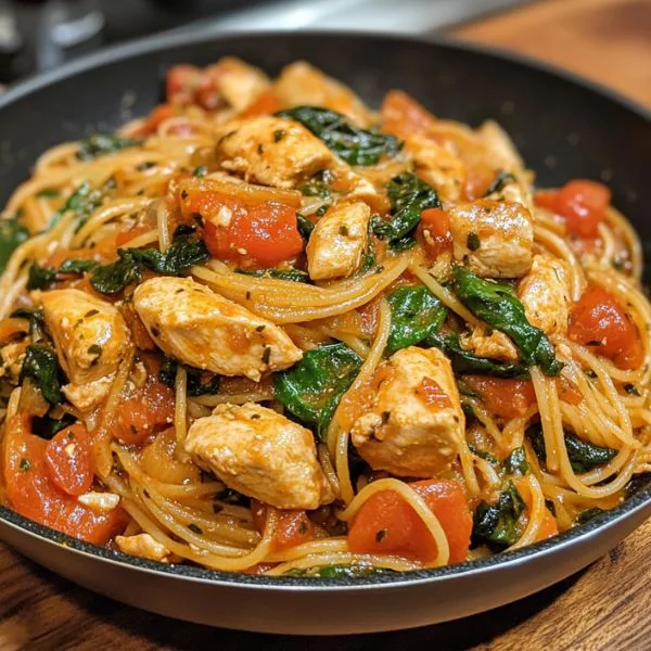 Tomato Spinach Chicken Spaghetti