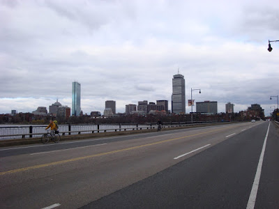 bicycling in Boston cityscape perspective