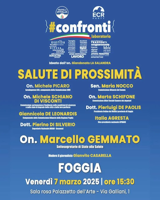 La sanità nazionale e regionale a confronto,  insieme al Sottosegretario di Stato alla Salute on. Marcello Gemmato