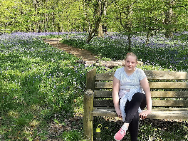 Tween girl in bluebell woods