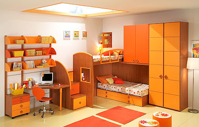 dormitorios muebles naranjas niño