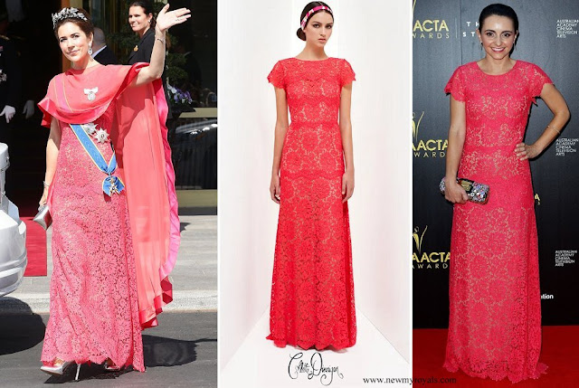 Princess Mary wore Collette Dinnigan pink Lace dress Resort 2013 Collection