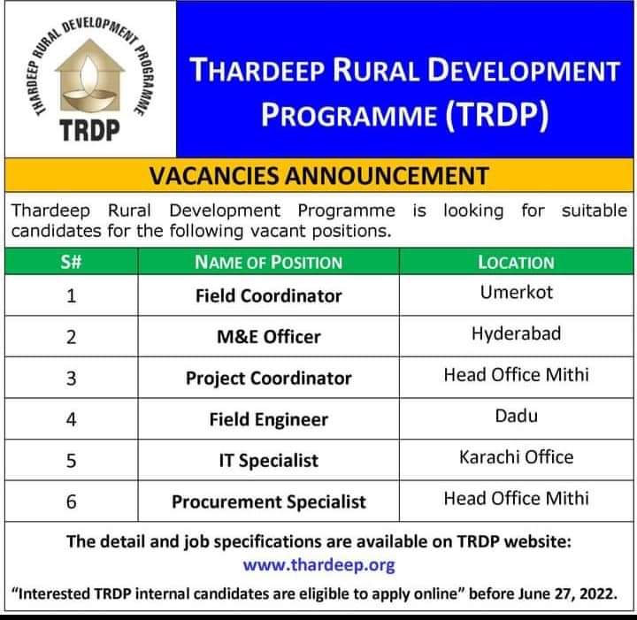 Thardeep Rural Development Programme TRDP Management Jobs Hyderabad 2022