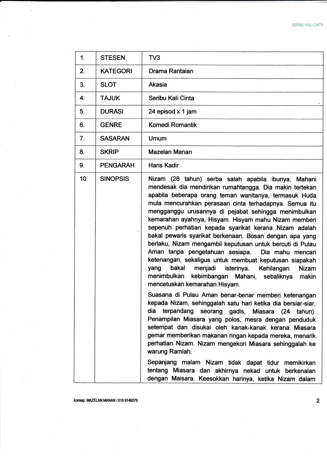 MAZELAN MANAN: ASAS PENULISAN SKRIP 1 (PROPOSAL)