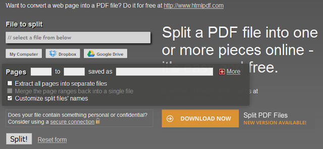 PDFSplit  - אתר חינמי לפיצול קבצי PDF