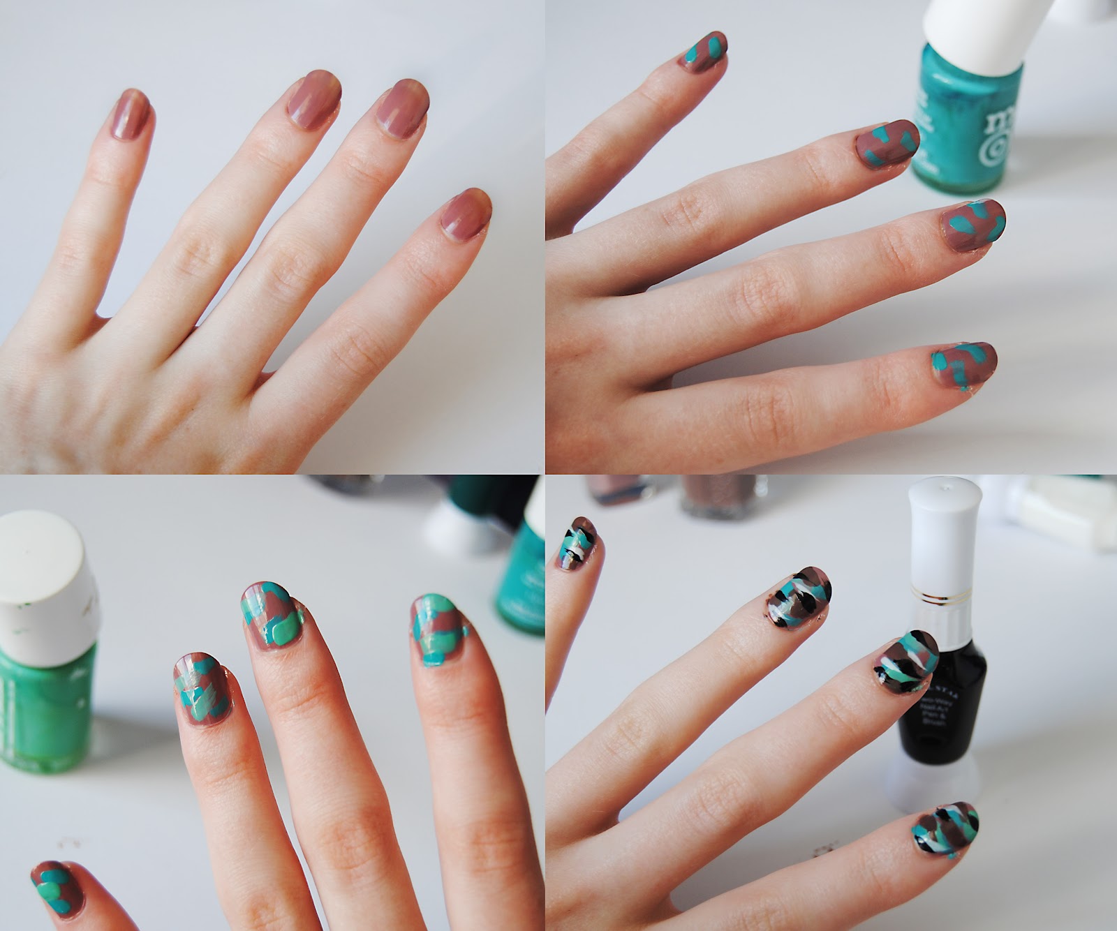 All you need are a bunch of nail polishes in camo print colours ...