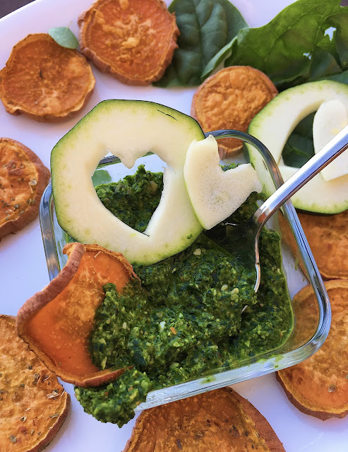 Nut-Free Bone Broth Pesto with Sweet Potato Rounds (Gluten Free, Paleo)