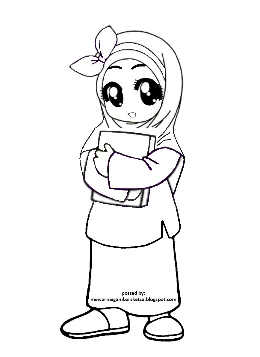 Gambar Mewarnai Gambar Kartun Anak Mengaji Muslimah Dokter Di