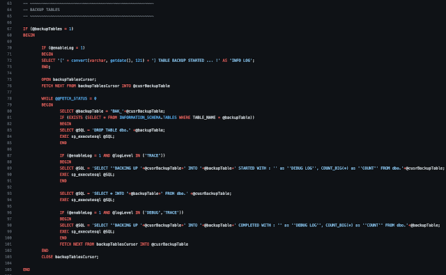 TSQL backup data for DB cleanup