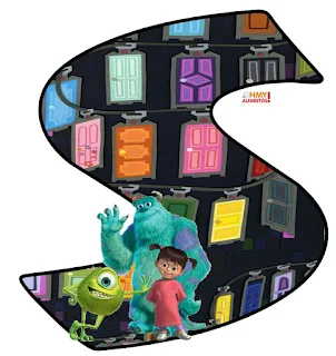Alfabeto de Mike, Sully y Boo con las Puertas de Monsters S. A. 