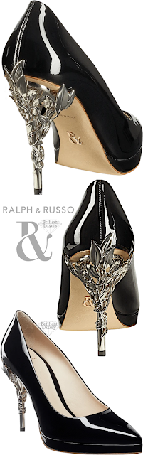 ♦Ralph & Russo black patent leather Eden platform heels with silver leaves #ralphrusso #shoes #brilliantluxury