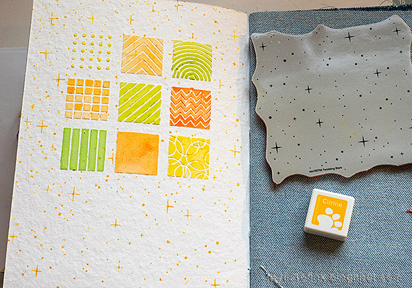 Layers of ink - Patterend Paste Squares Tutorial by Anna-Karin Evaldsson. Stamp with Simon Says Stamp Twinkling Stars.