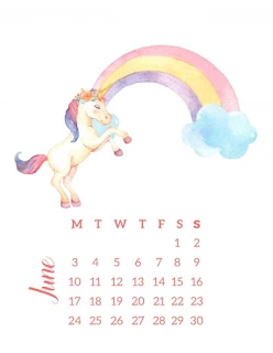 Unicornios: Calendario 2019 para Imprimir Gratis.