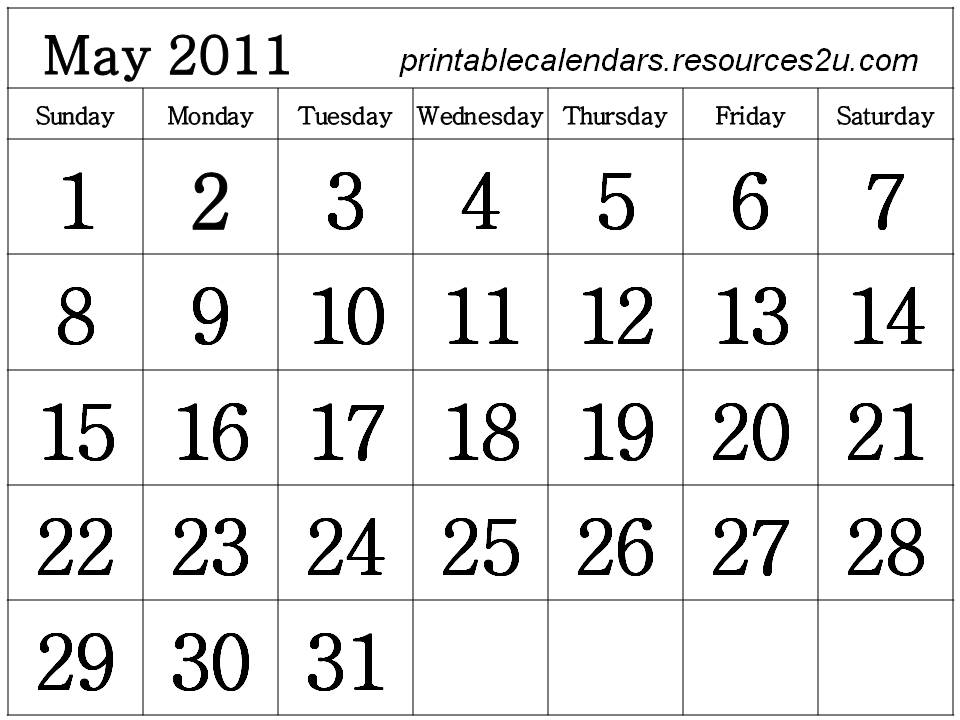 2011 calendar template printable. May 2011 Calendar template
