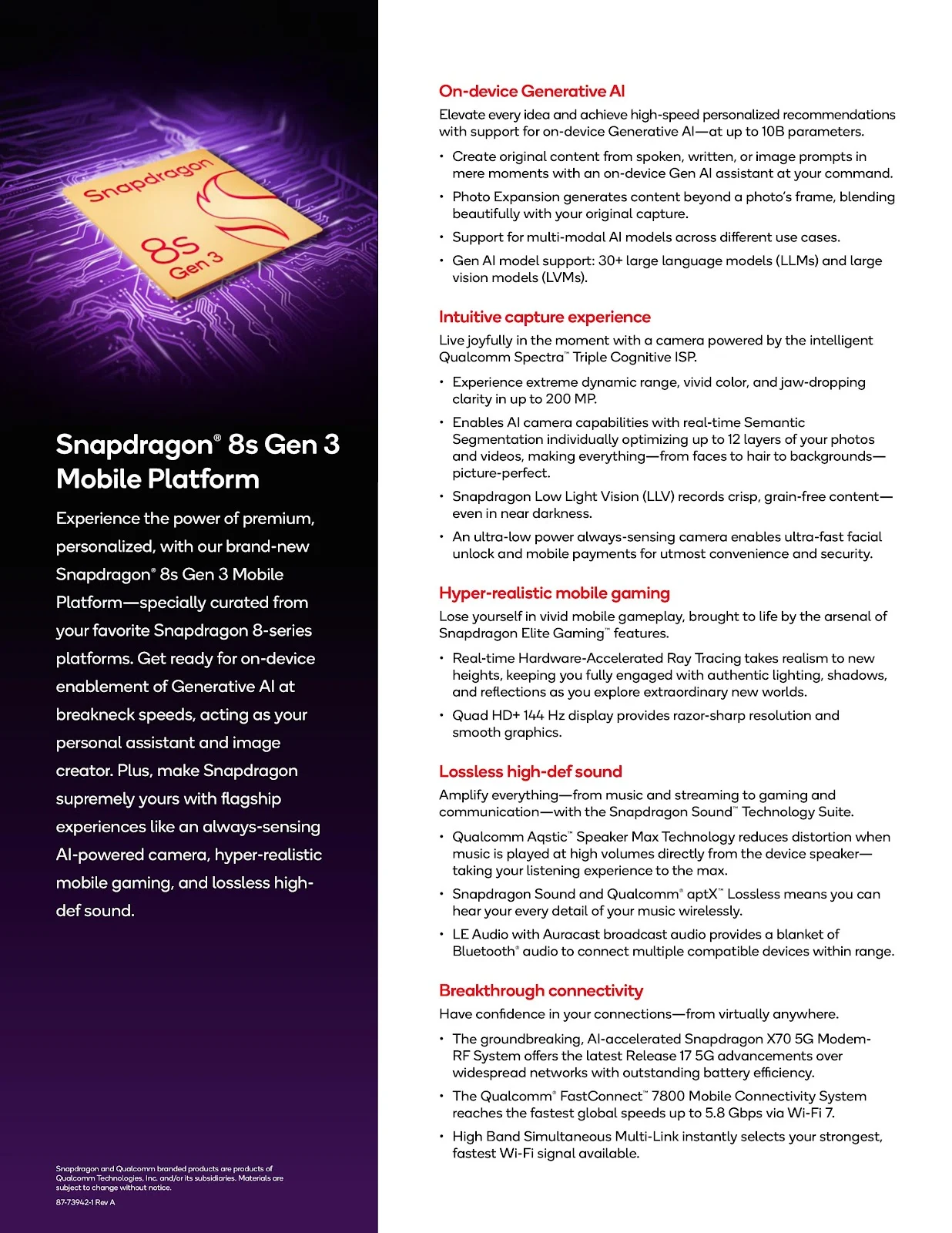 Snapdragon 8s Gen 3 features