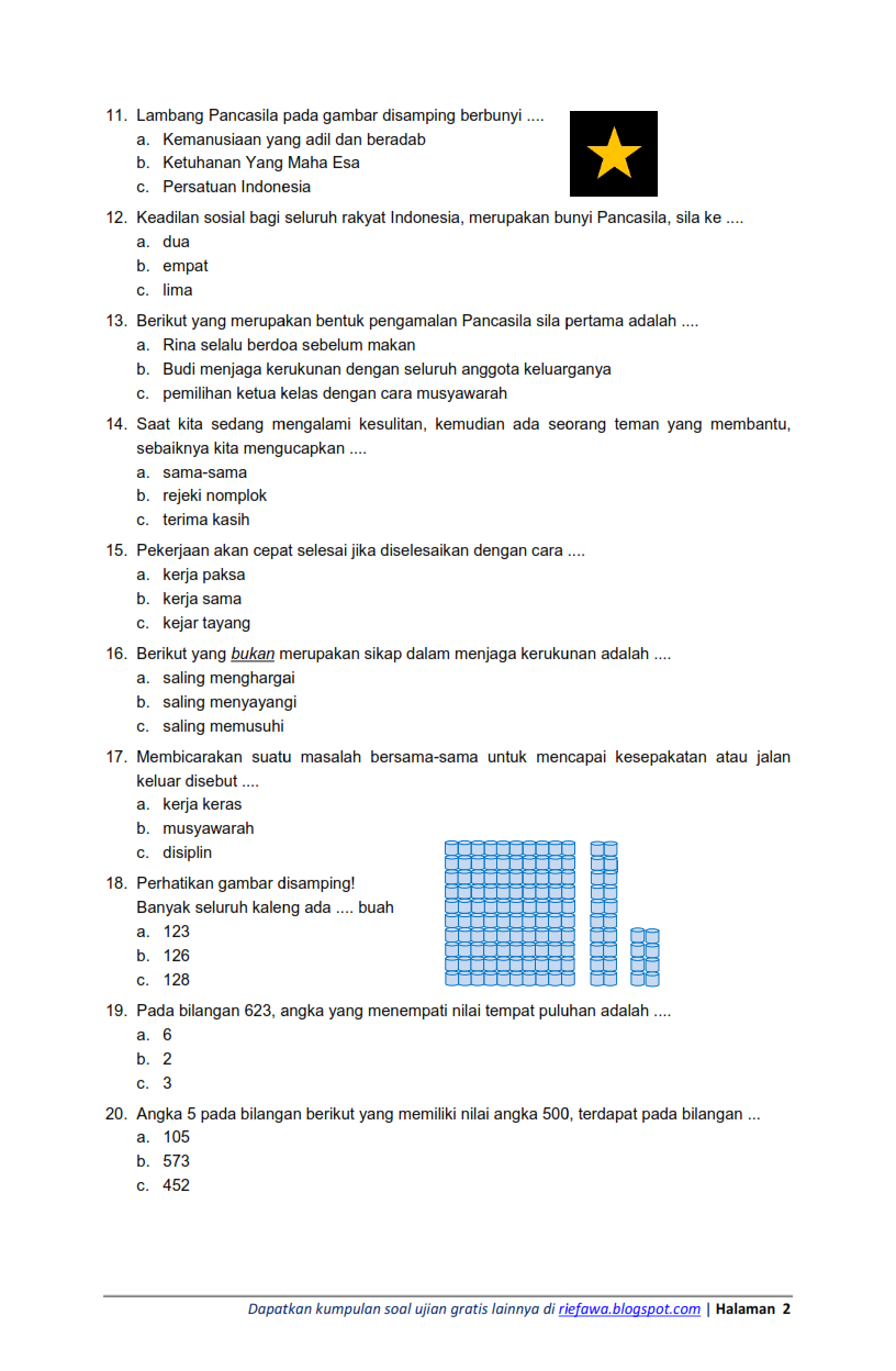 Download Soal Kelas  2 Semester 1 Tema 1 Subtema 1 Hidup 