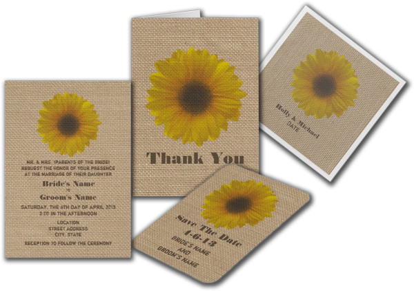  Burlap Inspired Sunflower Wedding Invitation