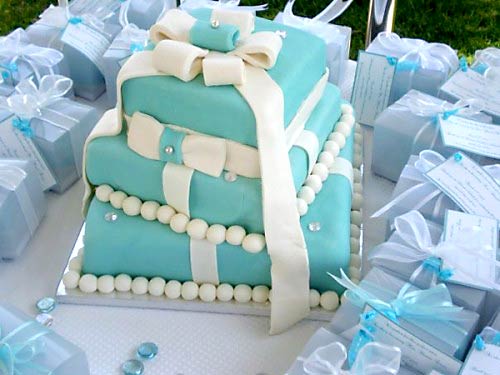 Three Tier Square Tiffany Blue Gift Box Wedding Cake by Tea Time Cakes