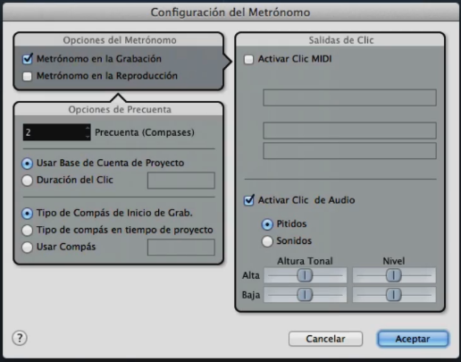 cubase tutorial configuración del metronomo