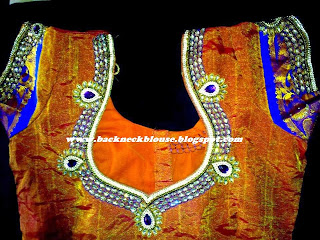 STONE WORK ORANGE COLOUR DESIGNER BLOUSE