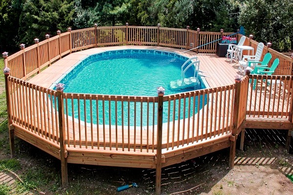 small backyard above ground pool decks