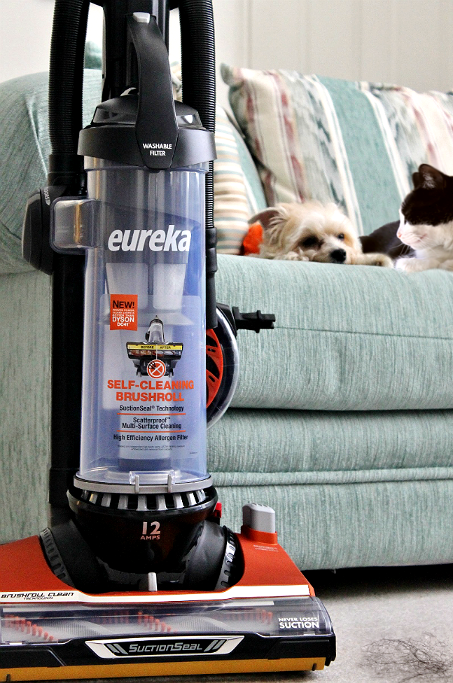 #LifeHacks for the hairy- Including the new Eureka Brushroll Clean™ with SuctionSeal® vacuum, the first in it's kind to cut through hair tangles with a ginle button! (And the 27 foot automatic cord return is pretty freakin sweet, too!) #CleaningUntangled #Ad