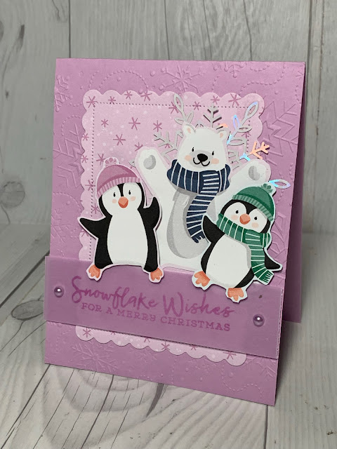 Christmas Card created from penguin and polar bear images in the Stampin' Up! Penguin Playmates Designer Series Paper