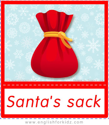 Presents sack, free Christmas flashcards for kids learning English